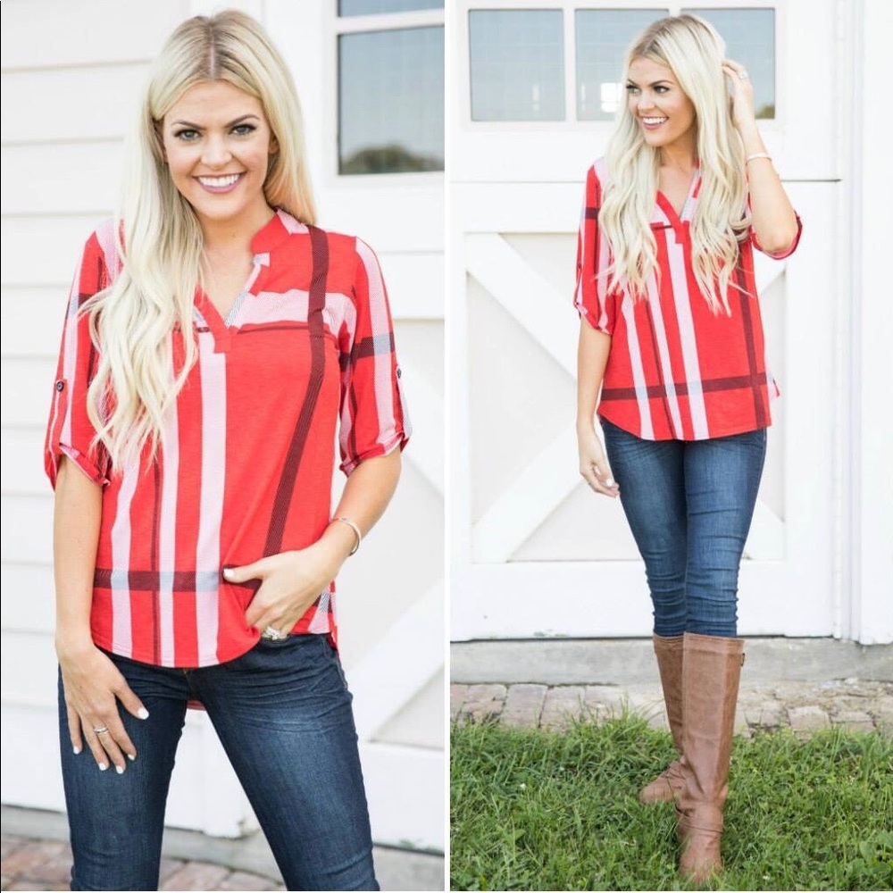 NWT fall Pink Lily Plaid T-Shirt